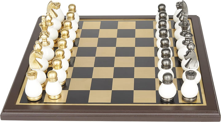 Chess Set | Aluminum Chess Game Set, 16" x 16" Gold