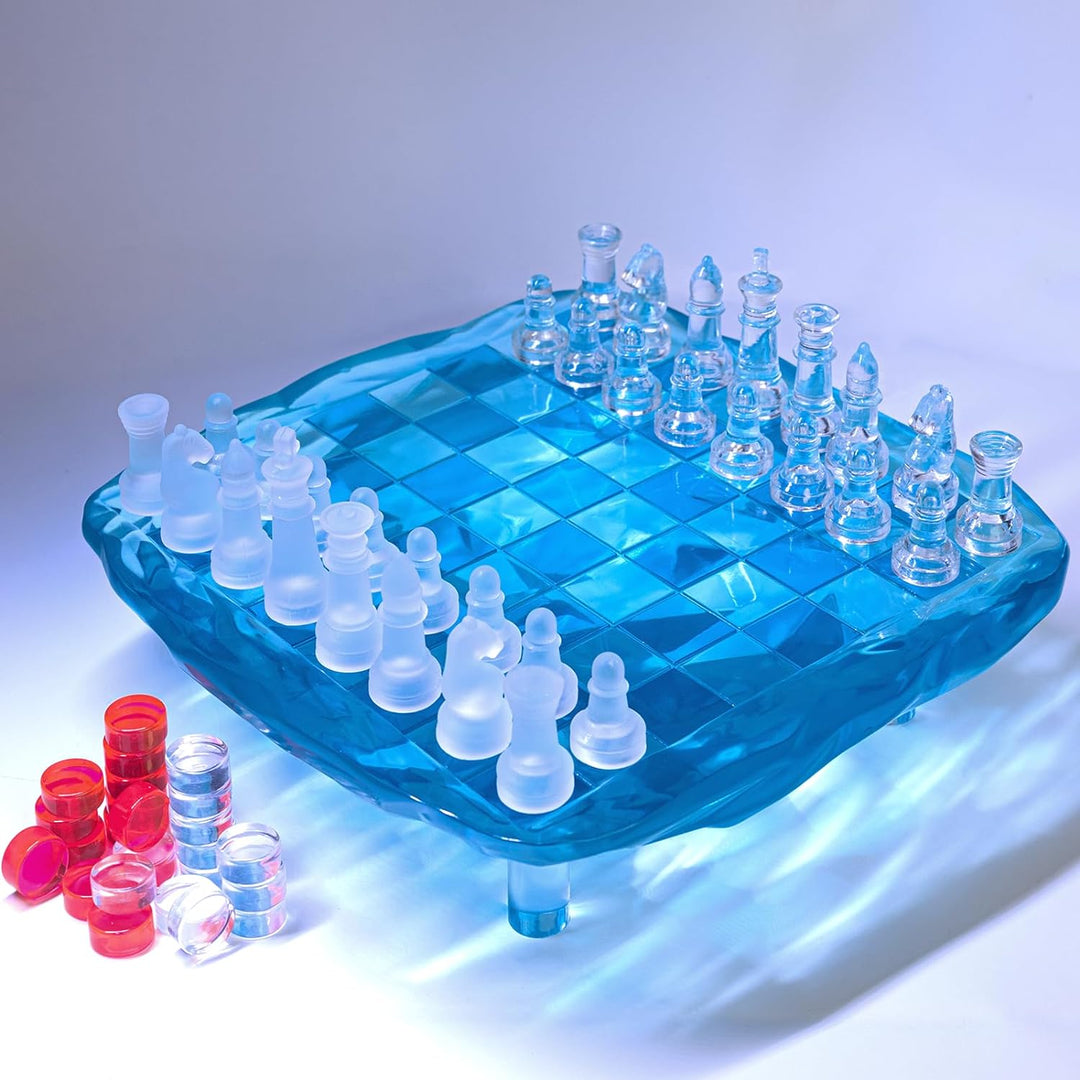 Crystal Chess Pieces with Chessboard | Glass Chess Set