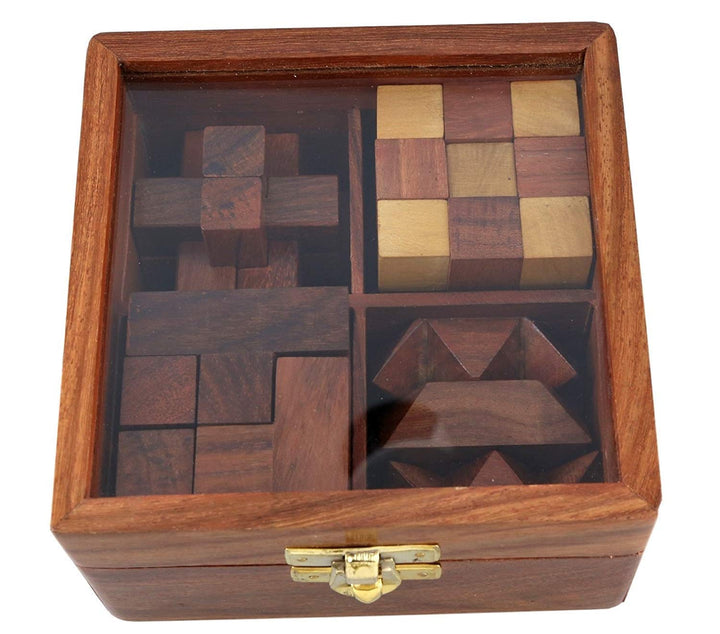 4 in 1 handgefertigte Holzpuzzles mit Box
