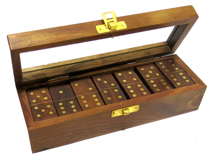 Wooden Dot Dominoes Tile Game with see through Box