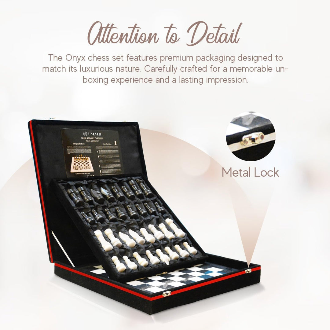 Marble Chess Set with Luxury Storage Box, Chess Board White & Black Onyx Marble Chess Sets