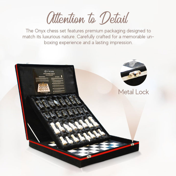 Marble Chess Set with Luxury Storage Box, Chess Board White & Black Onyx Marble Chess Sets
