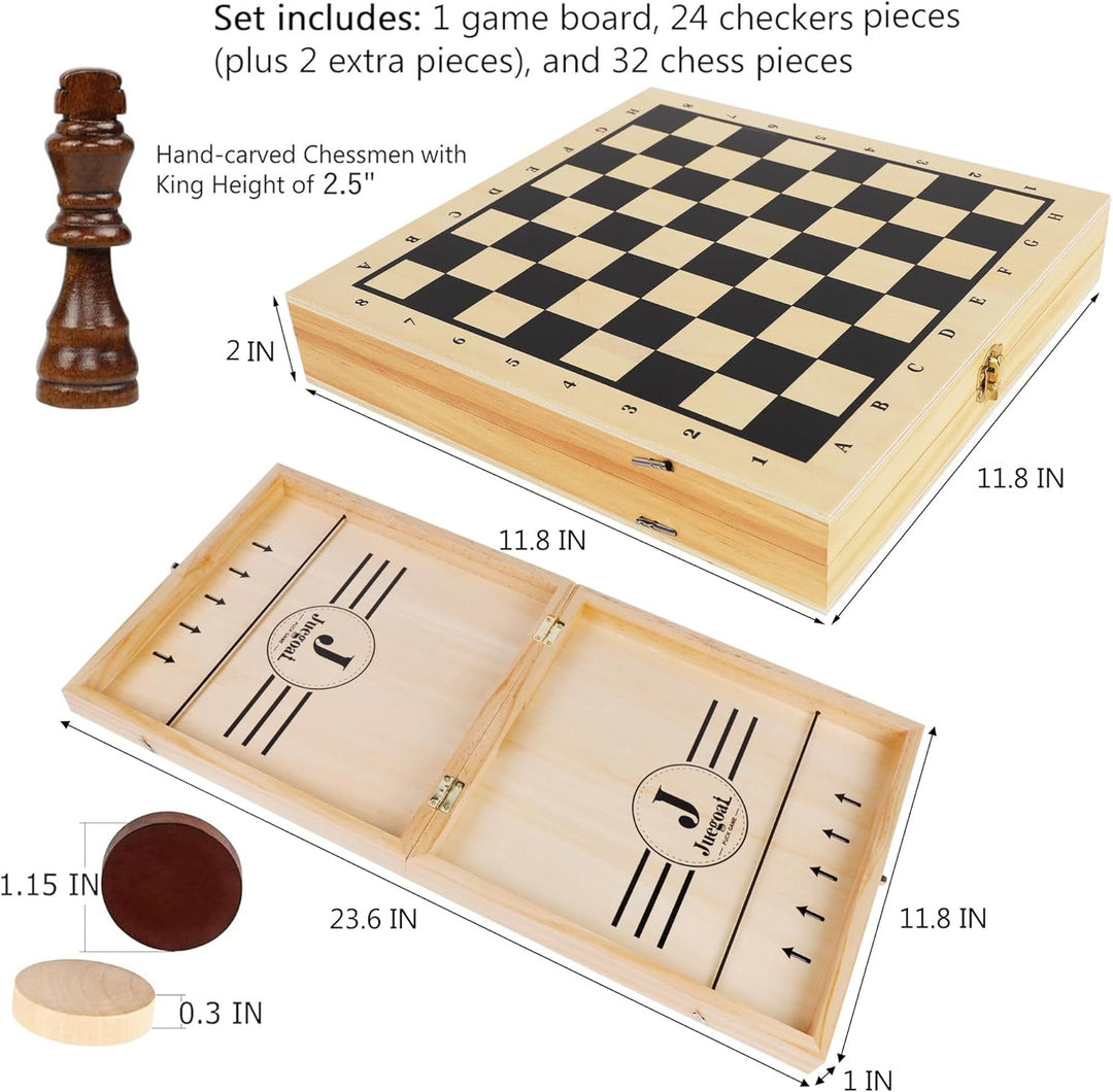 4-in-1 Wooden Fast Sling Puck | Chess | Checkers | Tic Tac toe