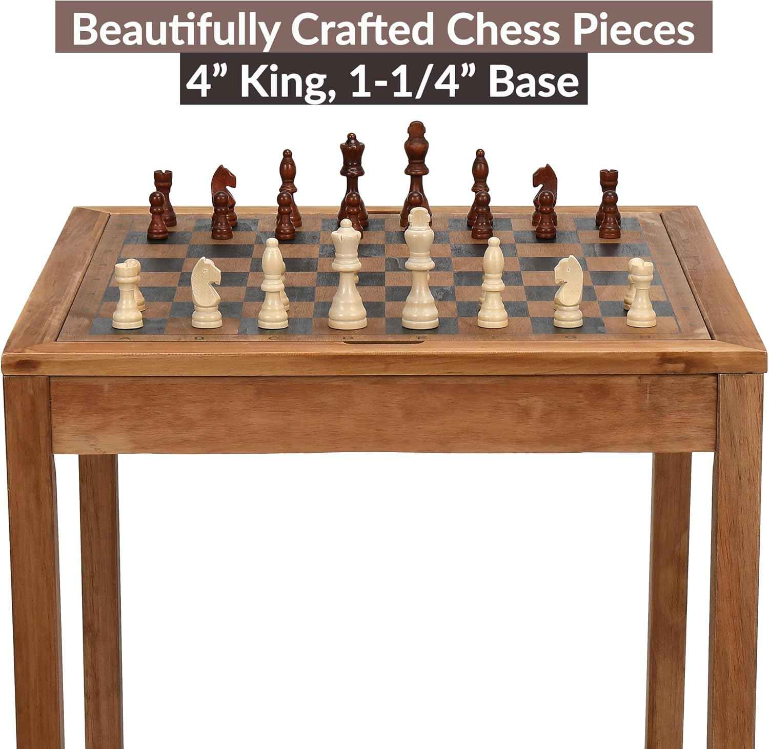 Wooden Chess Table | Chess, Checkers and Backgammon 3 in 1 Combo Game Table (Colonial Finish)