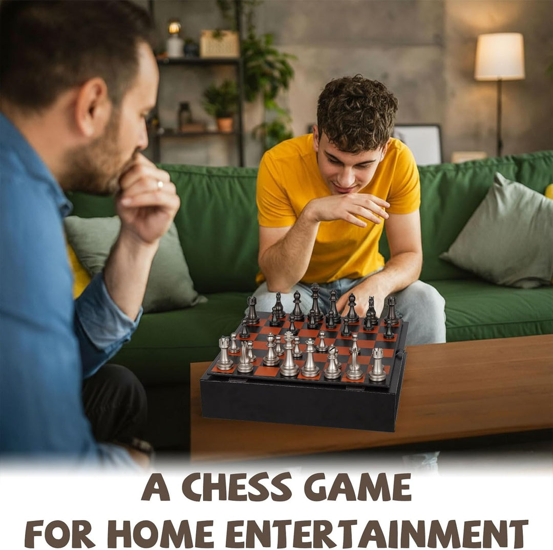 Metal Chess Set for Adults and Kids – 12" Leather Chess Board with Weighted Metal Chess Pieces
