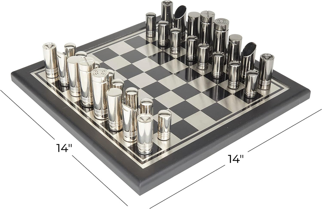 Aluminum Chess Game Set, 14" x 14" x 4", Silver