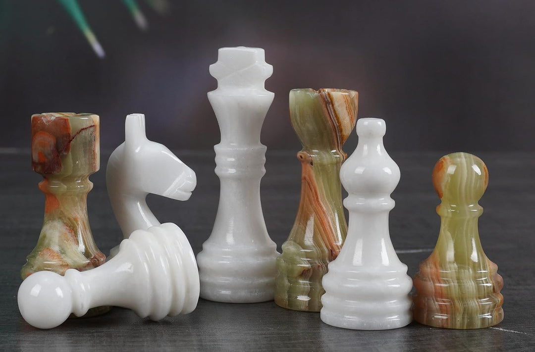 Marble Chess Pieces White and Green Onyx 3.5 Inch