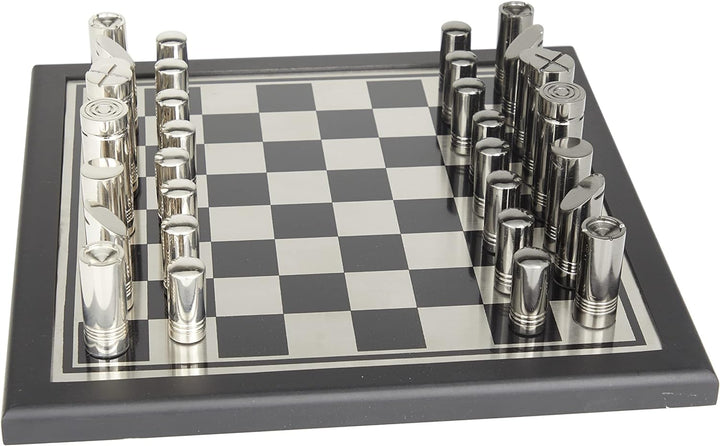 Aluminum Chess Game Set, 14" x 14" x 4", Silver