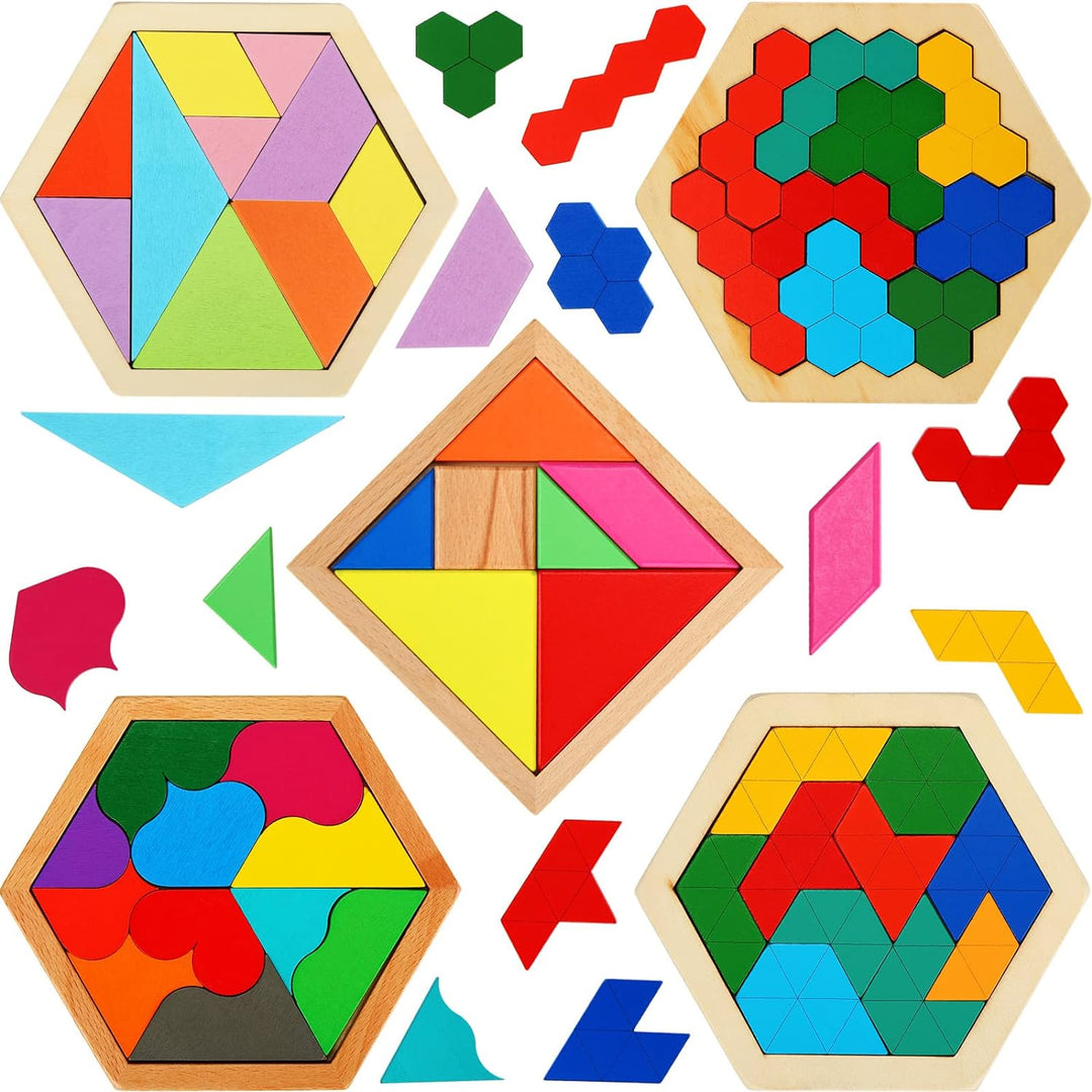 5 Pack Wooden Hexagon Puzzle for Kid