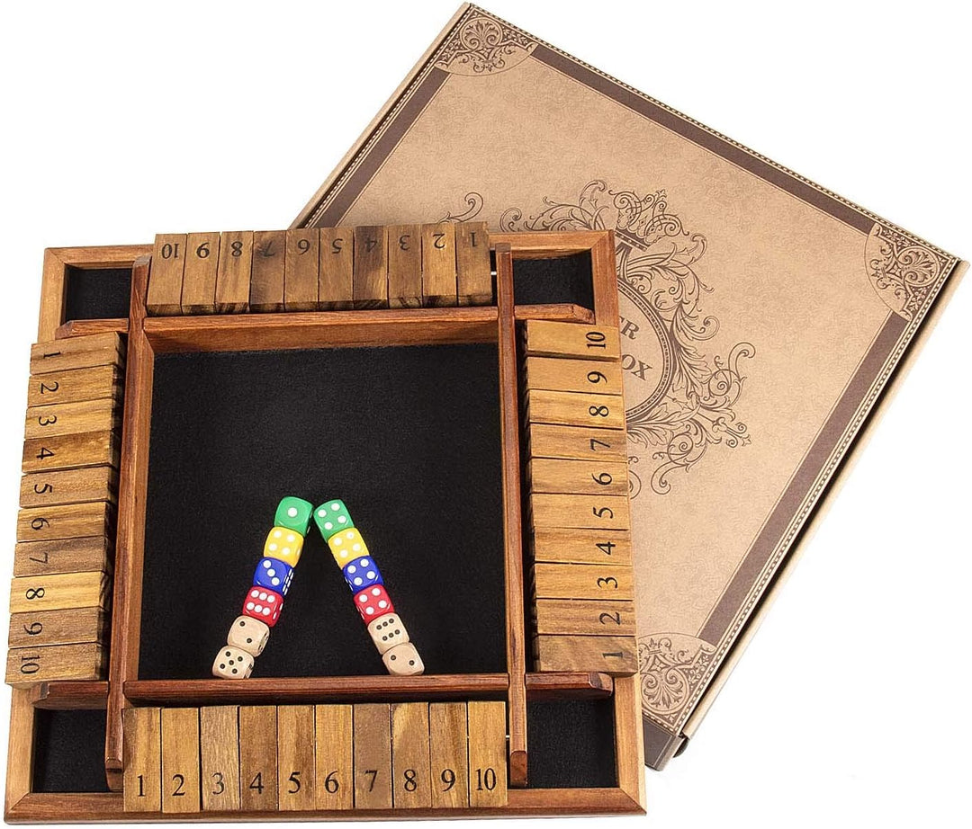 Shut The Box Dice Game, Wooden Board Table Math Game with 12 Dice