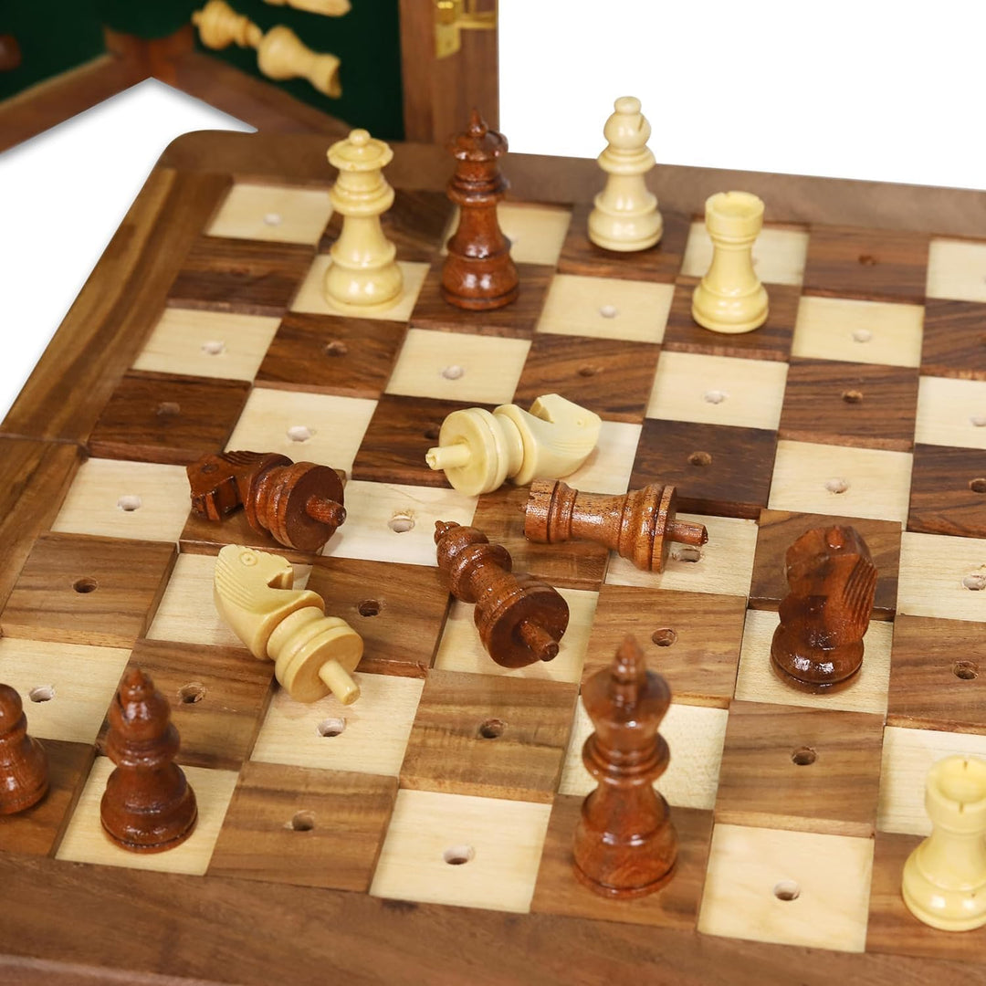 Rosewood Foldable Chess Set for Blind & Visually Impaired (12 Inches)