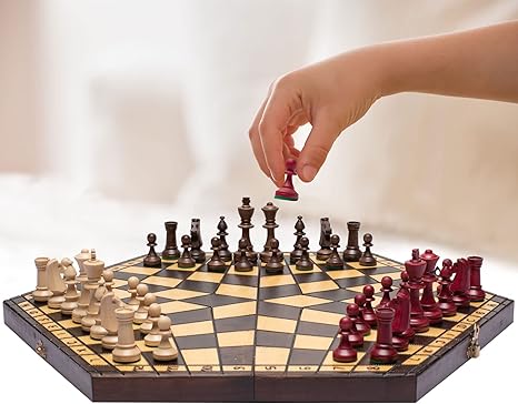 Wooden Three-Player Chess - 21 Inches - with Foldable Board
