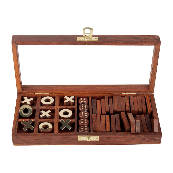 Wooden 3-in-1 Parlour Game Set | 28 Dominoes, Tic-Tac  Toe and Wooden Dice