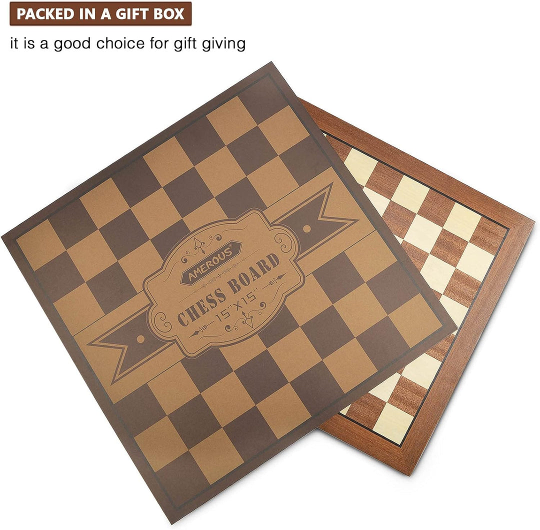 15'' x 15'' Wooden Chess Board No Pieces, Professional Tournament Chessboard Only