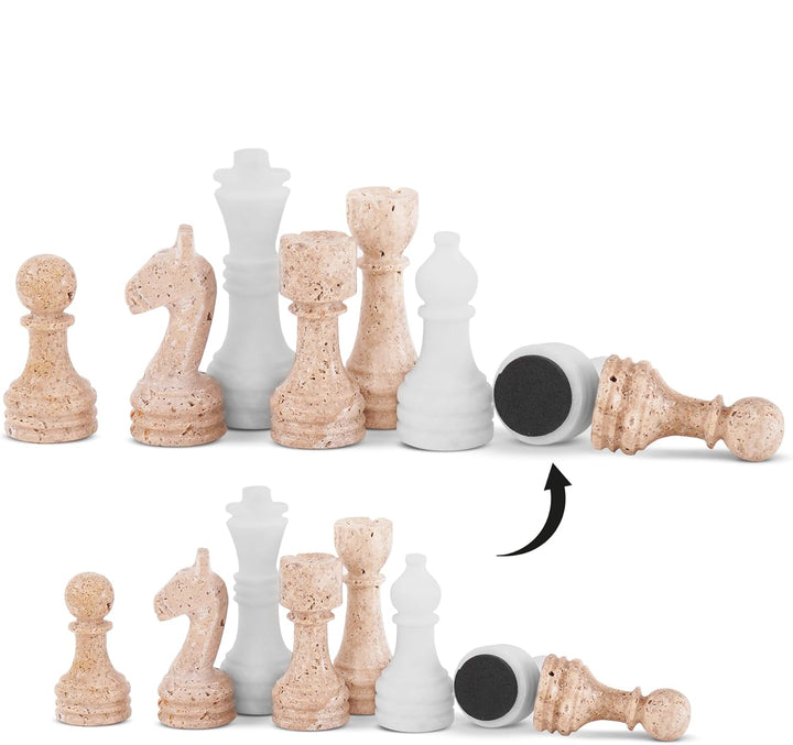 Set of cork and white chess pieces 