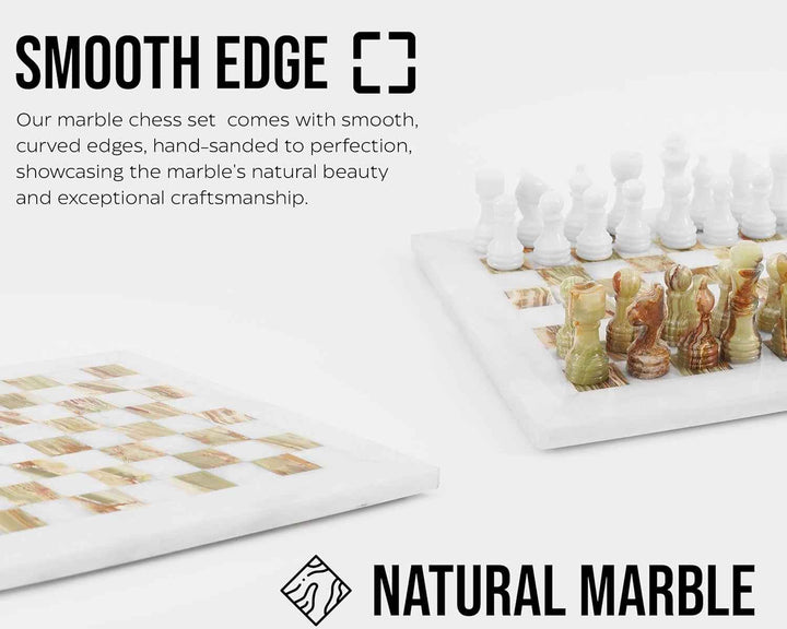 White and Green Onyx Marble Chess Set- 10" Board with Storage Box