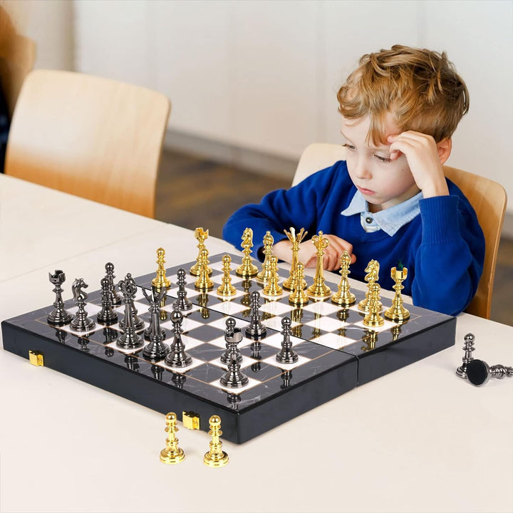 Metal Chess Set and Checkers Game Set 15 inch (2 in 1)
