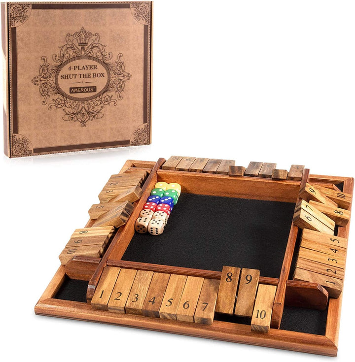 Shut The Box Dice Game, Wooden Board Table Math Game with 12 Dice