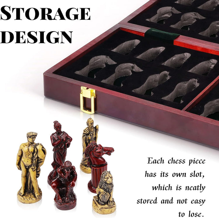 Retro Roman Chess Set with Resin Chess Pieces and Wooden Chessboard