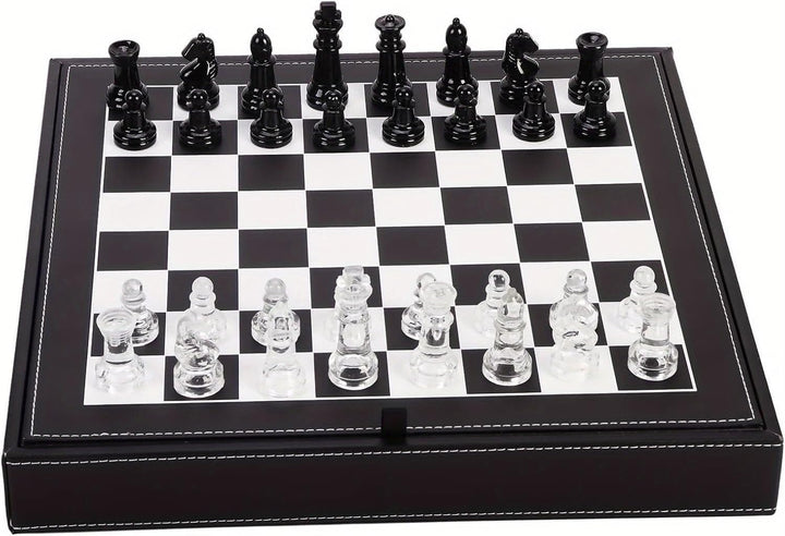 Luxury Glass Chess Set  Premium Leather Storage Case with 13.2” | Premium Gift