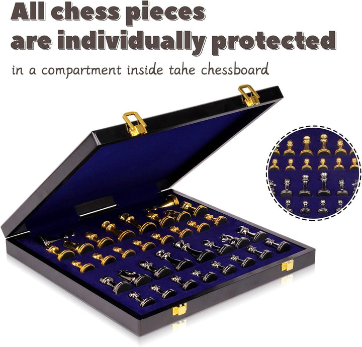 Metal Chess Set Portable Folding Travel Chess Set with Storage