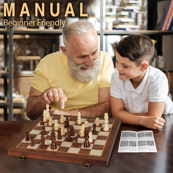 2 in 1 Magnetic Wooden Chess and Checkers Board Game Set