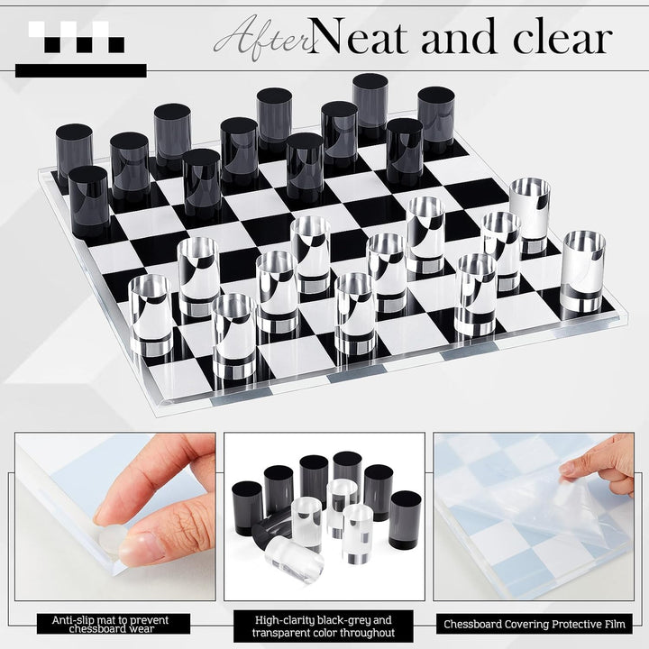Acrylic Chess Set for Decor and Playing - Modern Black and Clear Chess