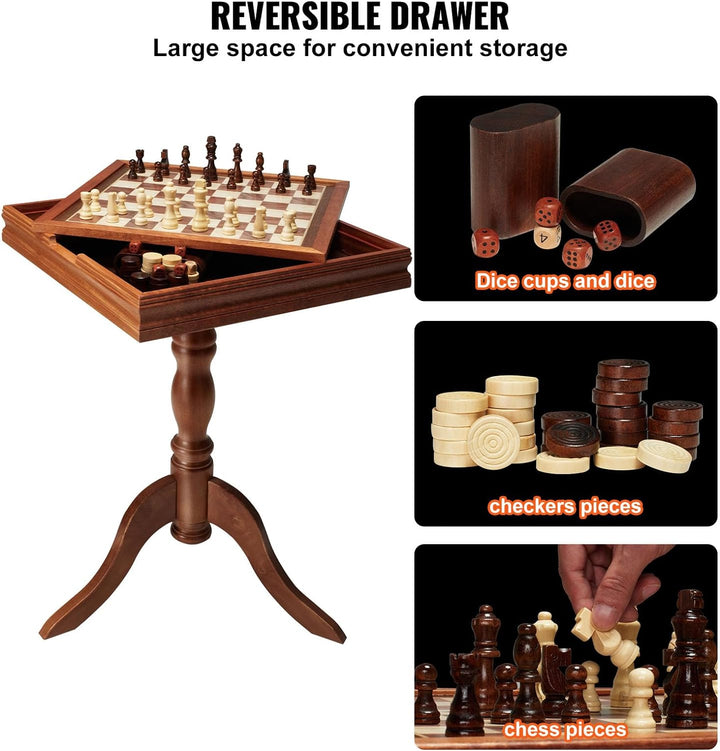 3-in-1 Chess Checkers Backgammon Table Set, 18 Inch Premium Wooden Chess Table