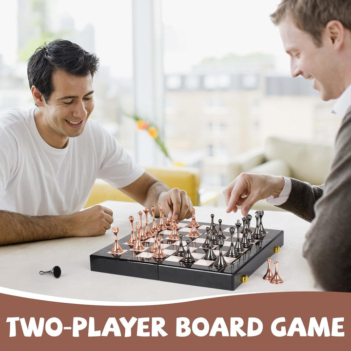 Minimalist Rose Gold and Gunmetal Metal Chess Set