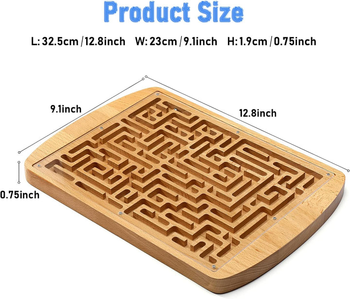 Round Wooden Labyrinth Board Game - Marble Maze