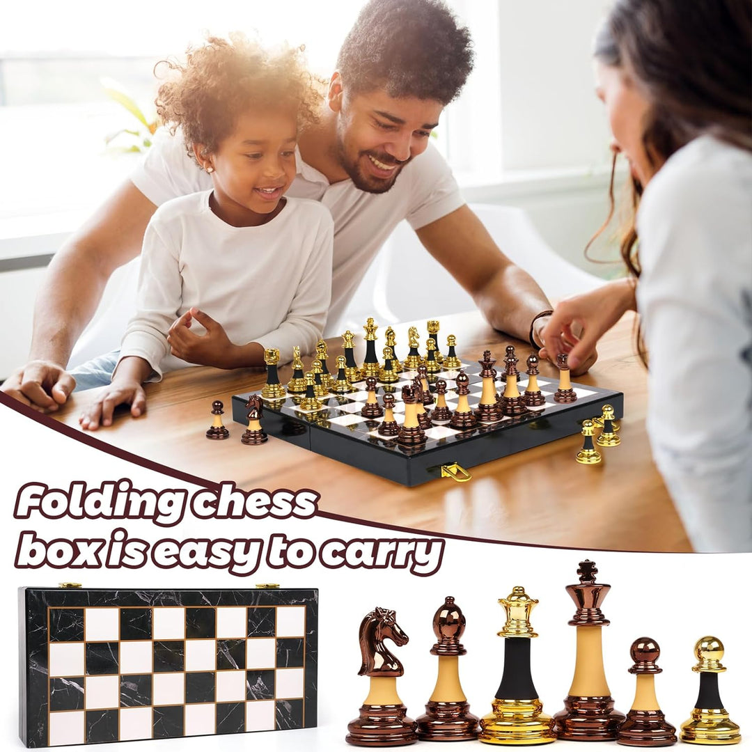 15" Acrylic Chess Sets with Zinc Alloy + Acrylic Chess Pieces & Portable Folding Wooden Chess Board