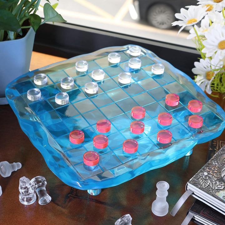 Crystal Chess Pieces with Chessboard | Glass Chess Set
