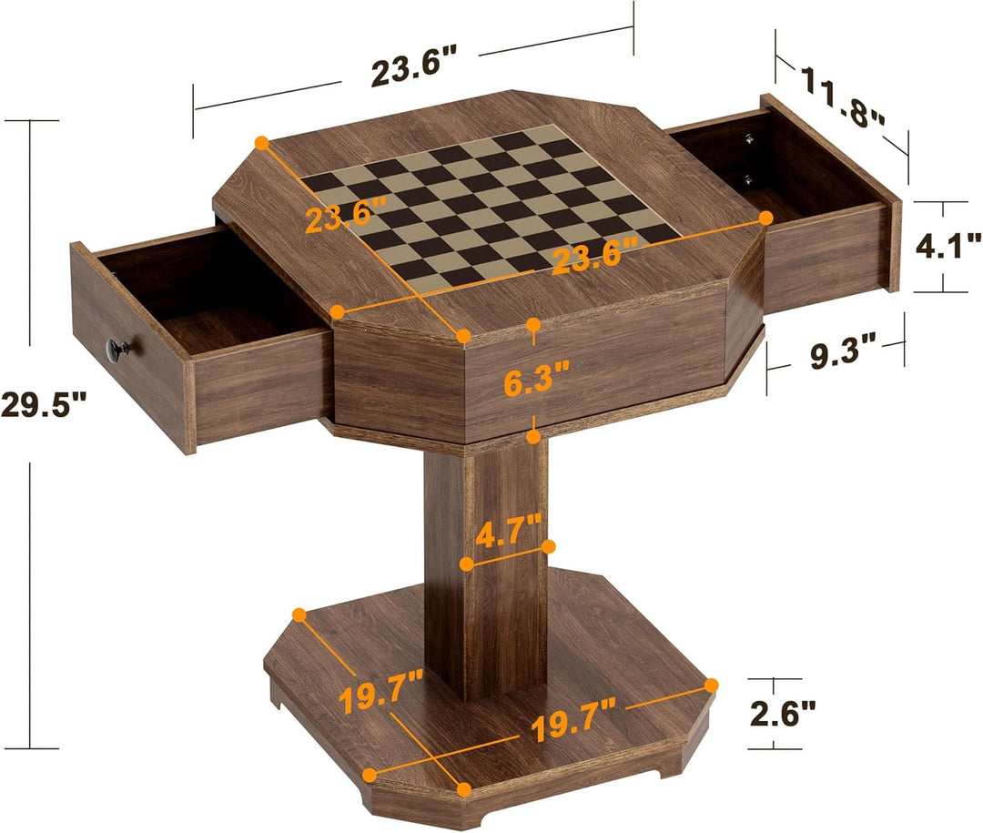 Chess Checker Game Table with 2-Drawers Storage