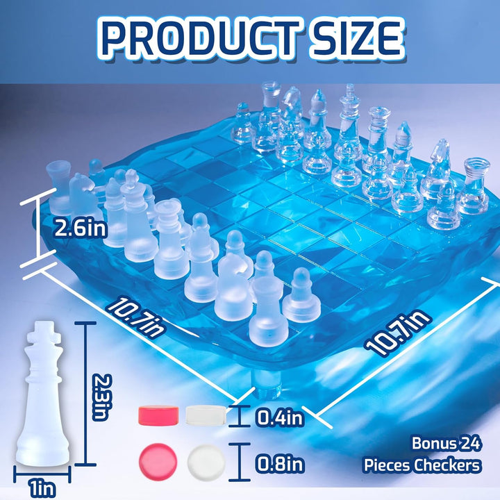 Crystal Chess Pieces with Chessboard | Glass Chess Set