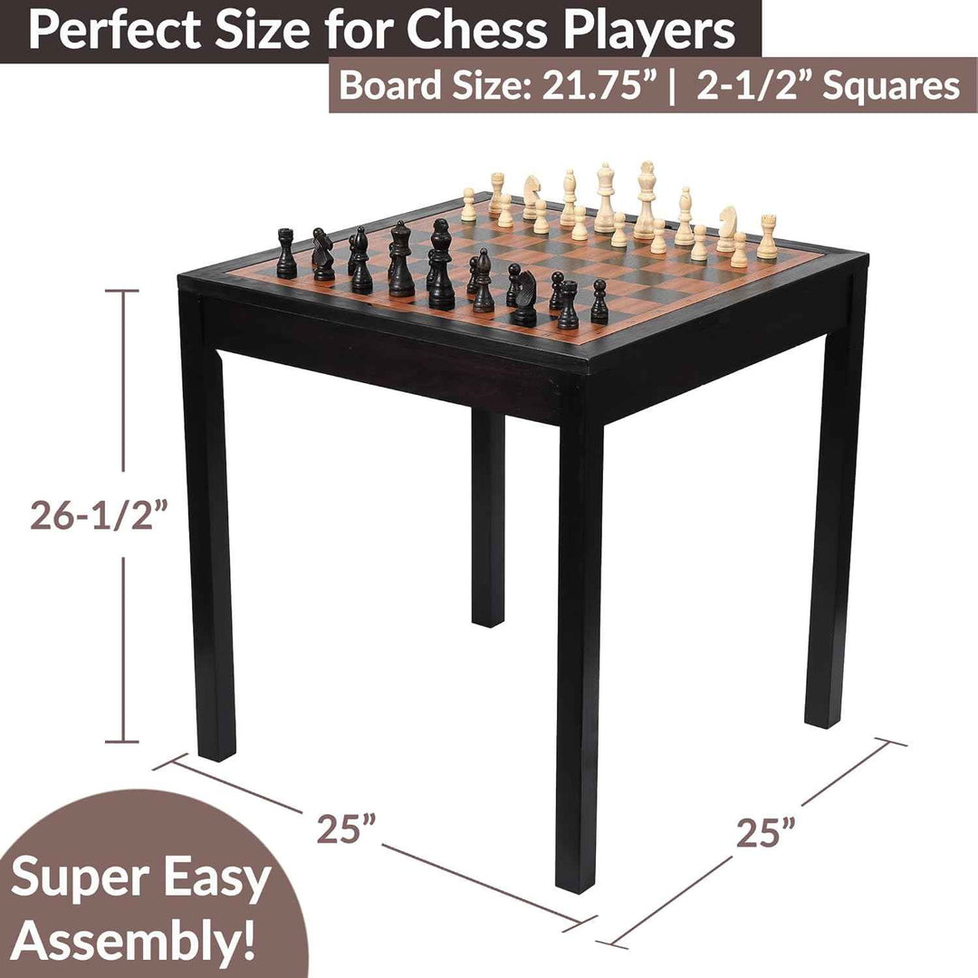 Wooden Chess Table | Chess, Checkers and Backgammon 3 in 1 Combo Game Table (Dark Zebra)