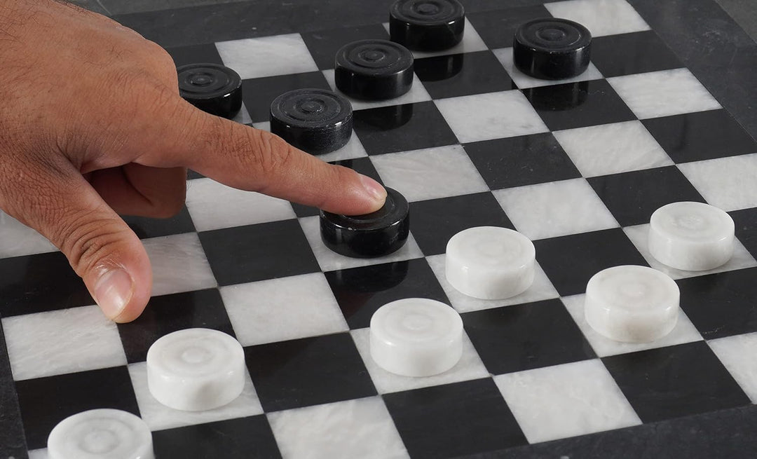 Marble Checkers Board Game 15 Inches White and Black