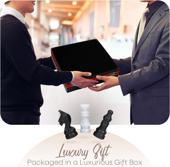Marble Chess Set with Luxury Storage Box, Chess Board White & Black Onyx Marble Chess Sets