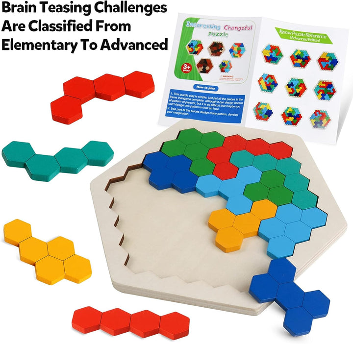 Wooden Blocks Puzzle for Kids Brain Teaser Hexagon Puzzles