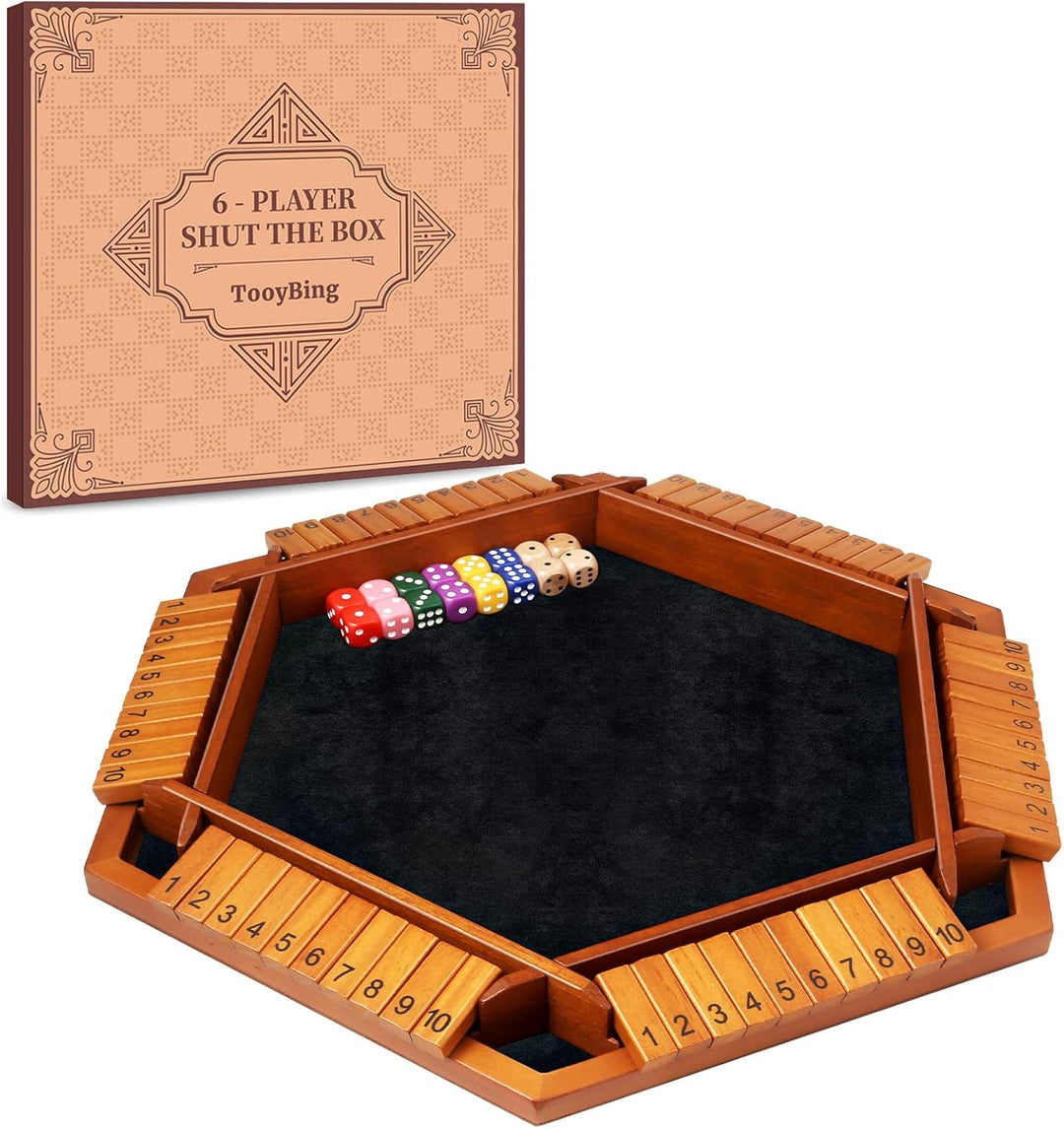 6 Players Shut The Box Dice Game, Wooden Board Table