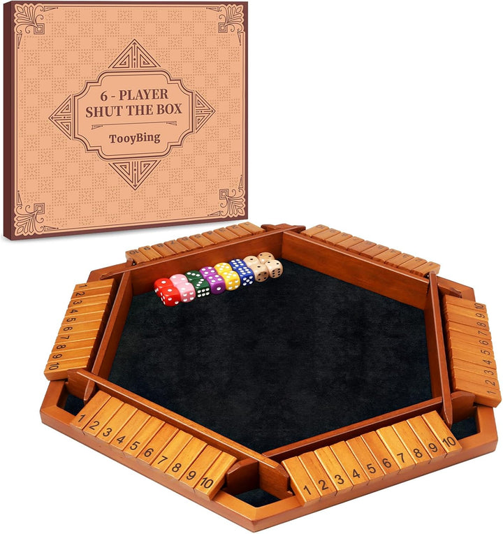 6 Players Shut The Box Dice Game, Wooden Board Table