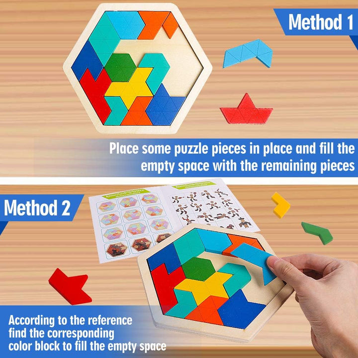 Wooden Hexagon Puzzle for Kids Brain Teaser Blocks Puzzles Games