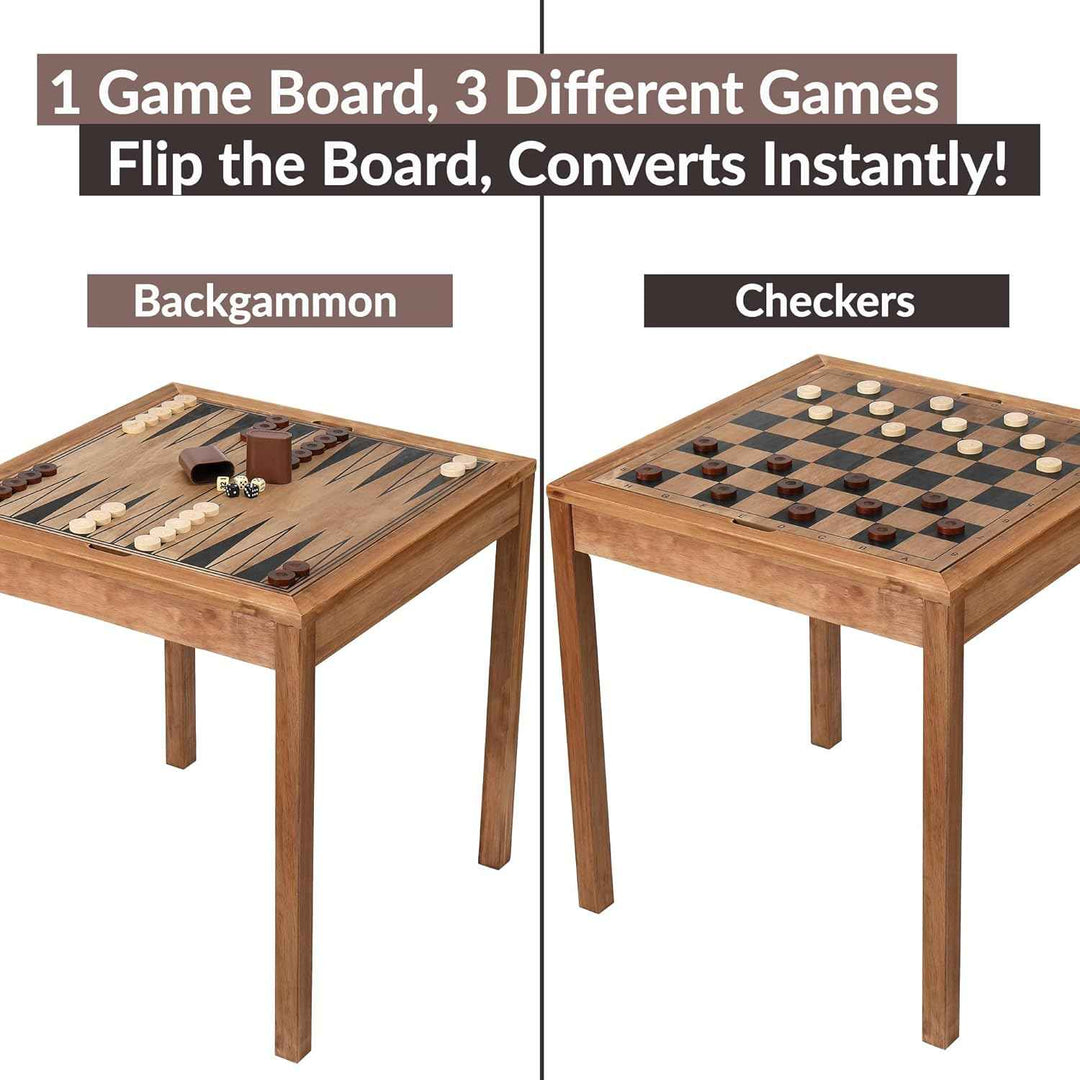 Wooden Chess Table | Chess, Checkers and Backgammon 3 in 1 Combo Game Table (Colonial Finish)