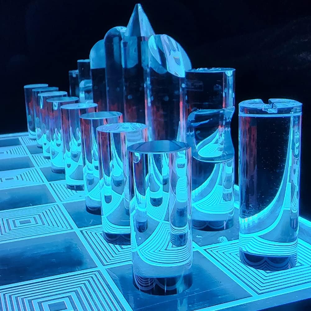 OnDisplay 3D Luxe Acrylic Fire & Ice LED Light Glowing Chess Set