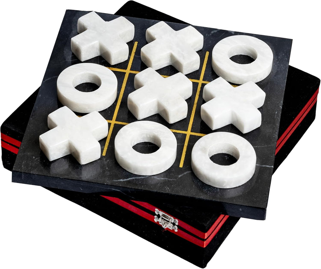 Luxury Marble Tic Tac Toe Game, Handcrafted 10" in Velvet Box