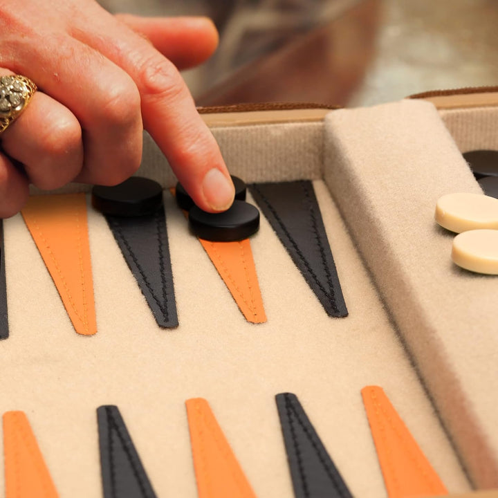 Travel Size Backgammon Mini Game Set, Magnetic Checkers Yellow and 9-inch Board in Sleek Leatherette Case - Classic Strategy Board Game