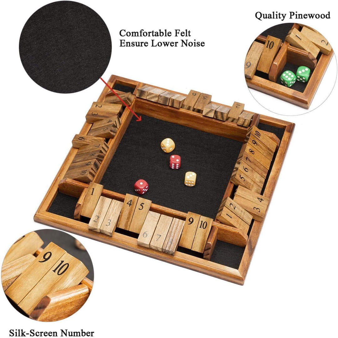 Shut The Box Dice Game, Wooden Board Table Math Game with 12 Dice