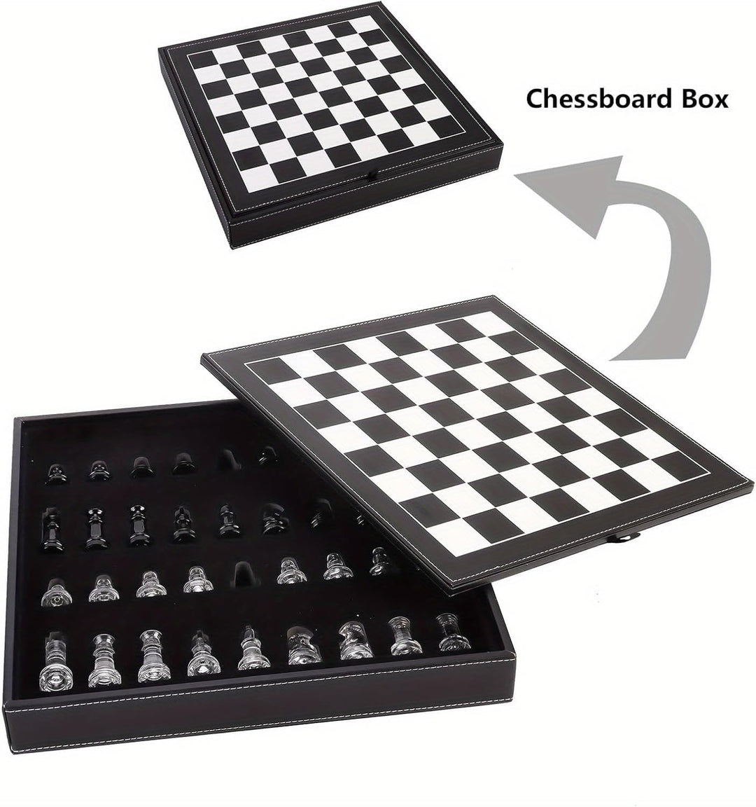 Luxury Glass Chess Set  Premium Leather Storage Case with 13.2” | Premium Gift