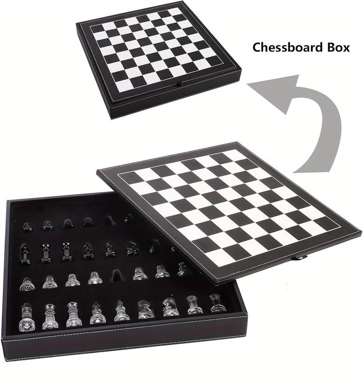 Luxury Glass Chess Set  Premium Leather Storage Case with 13.2” | Premium Gift
