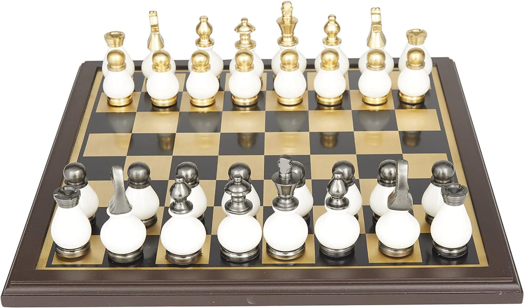 Chess Set | Aluminum Chess Game Set, 16" x 16" Gold