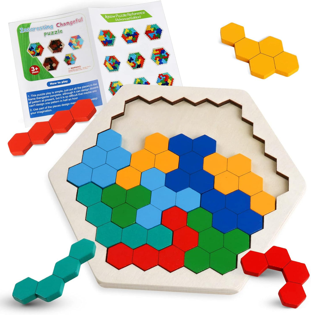 Wooden Blocks Puzzle for Kids Brain Teaser Hexagon Puzzles